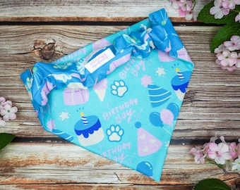 DOG BANDANA SCRUNCHIE | Birthday Boy Dog Bandana | Handmade Dog Bandana | Blue Bandana | Dog Birthday Party | Dog Barkday | Dog Mom Gift
