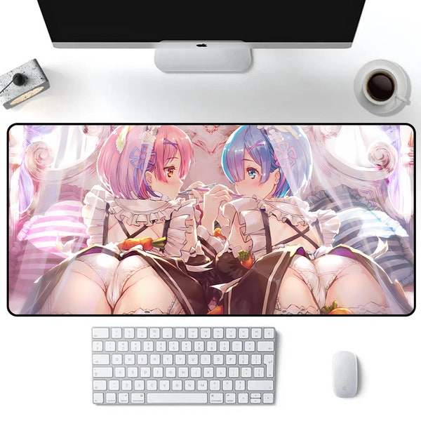 Rem and Ren Mouse Pad Re Zero Mouse Pad Cute Girls Mouse Pad Kawaii Gift for Gamer Gift Hentai Mouse Pad Computer Pad Sexy Anime Girl