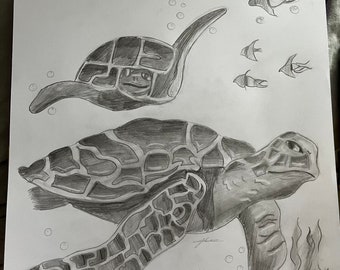 Turtle, Black and white, A4