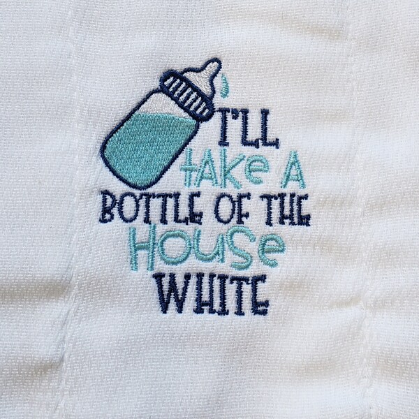 Funny Baby Gift, House White Burp Cloth, Baby Puns, Baby Jokes, Milk Burp Cloth, Bottle, Embroidered, Embroidery