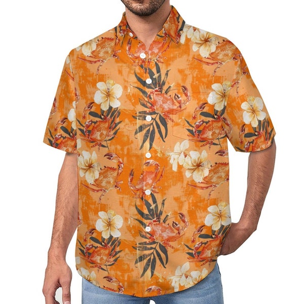 Tropicana Delight: Tropical Cancer Crab Floral Button-Up Shirt