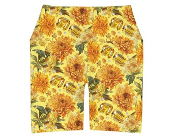 November Bloom: Birth Month Flower & Stone High Waisted Workout Shorts
