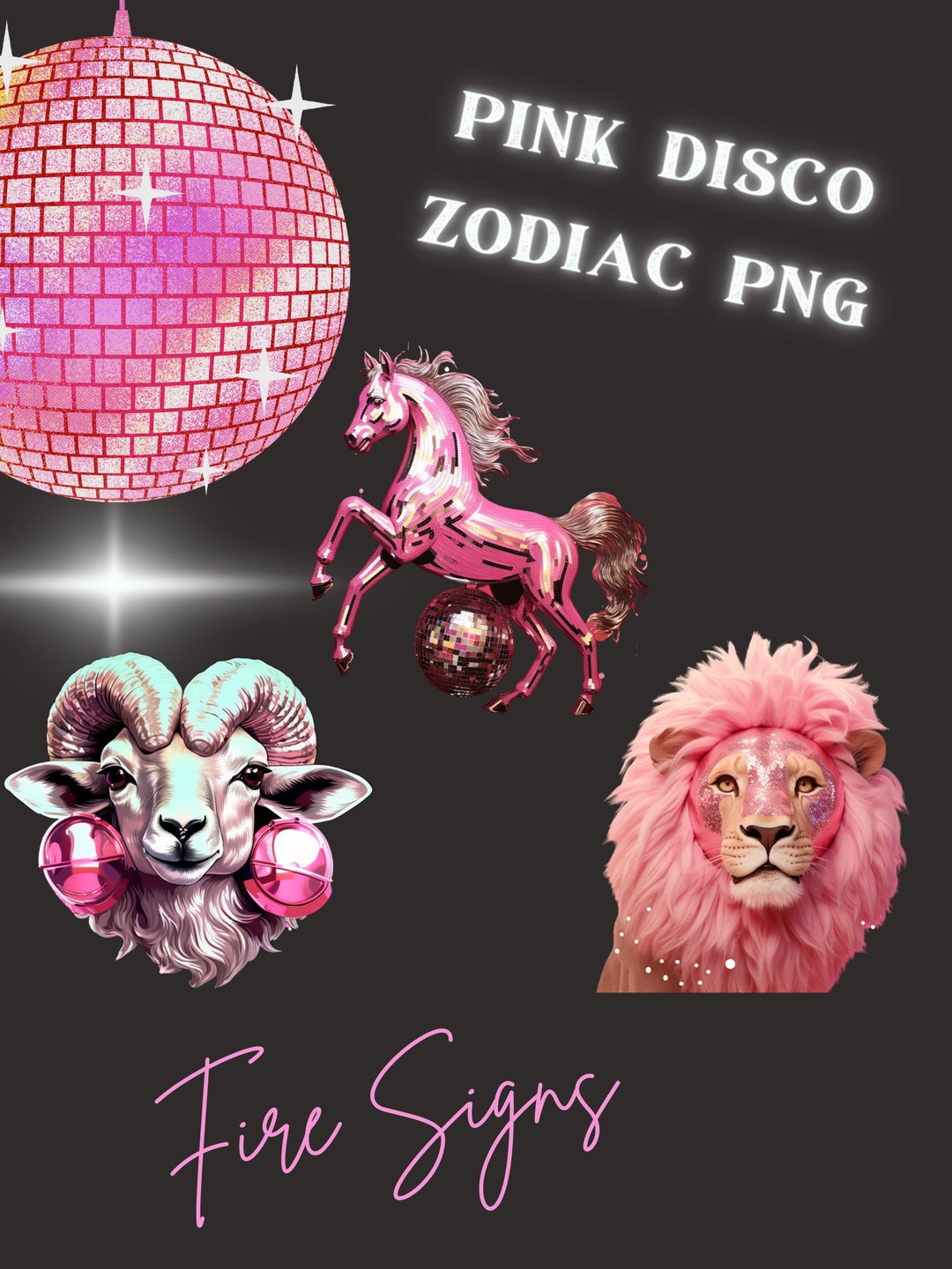 Y2K Pink Disco Fire Signs PNG Set digital Download - Etsy