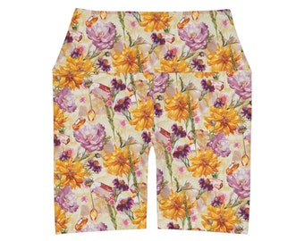 October Opulence: Birth Month Flower and Birthstone High Waisted Workout Shorts