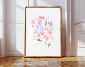 Impresión de acuarela de guisantes dulces