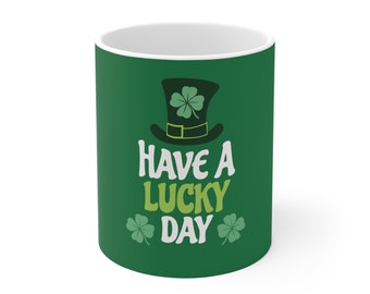 Mug en céramique porte-bonheur Saint Patrick pour amateurs d'Irlande et de trèfle à quatre feuilles