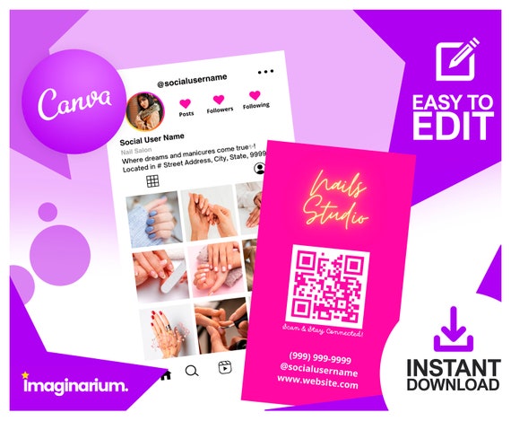 Instagram Business Card Template 2023, Editable Canva Design, Modern Networking Card, IG Business Card, QR code Business Card
