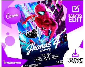 Spiderman Birthday Invitation, Spider Verse Birthday Invitation, Spiderman Invitation Template, Kids Birthday Invitation 5x7