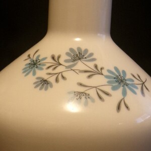 Mid-century White Ceramic Vase with Blue Flowers