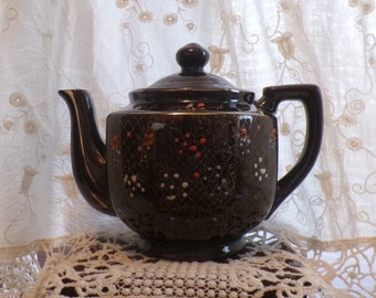 Vintage Red Ware Hand-painted Japanese Teapot