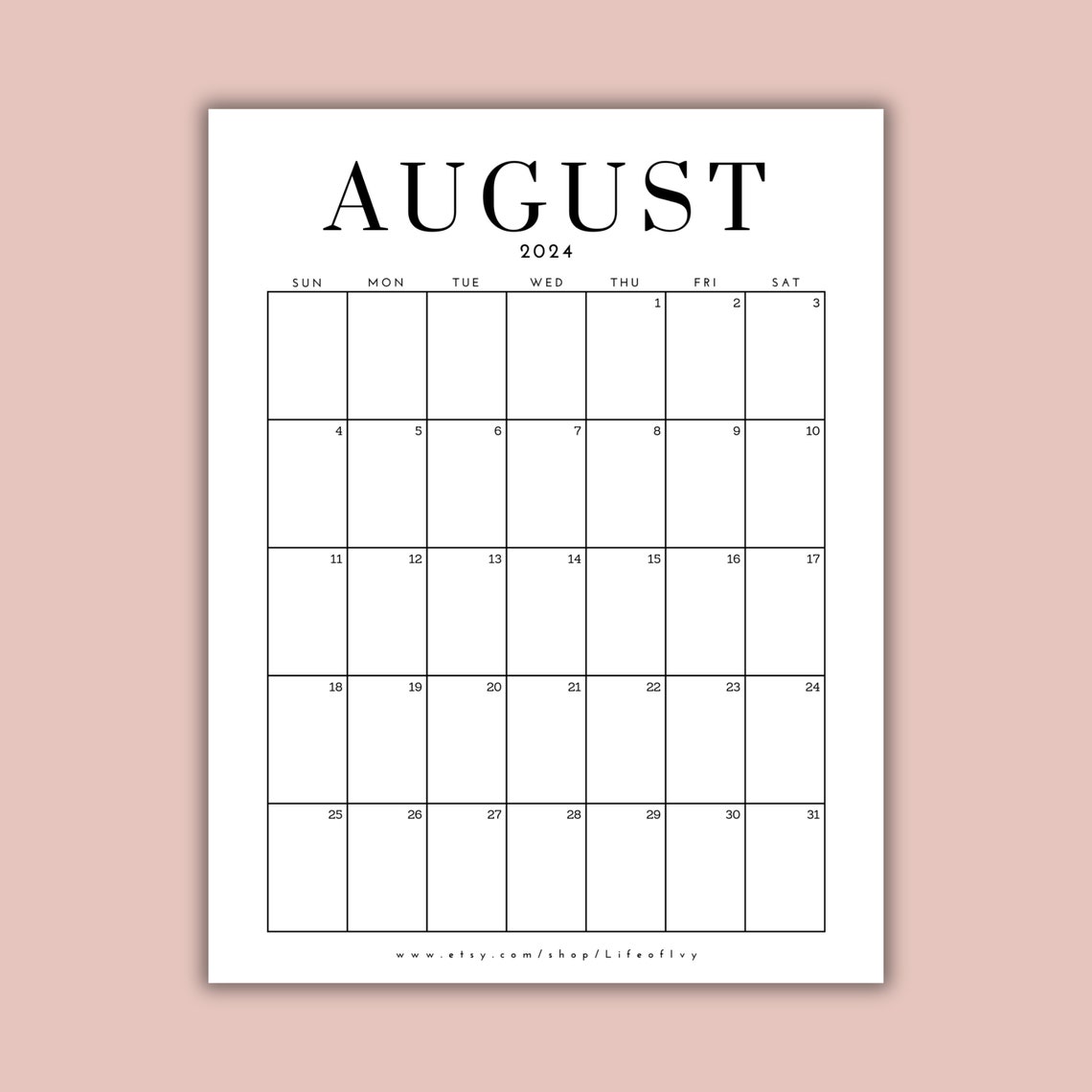 Minimalist Calendar 2024 Printable for Decluttering Calendar Etsy