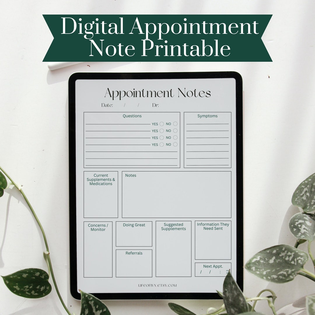 Health Appointment Printable Note Taking Doctor Visit Printable Digital Health Checklist Anti ...