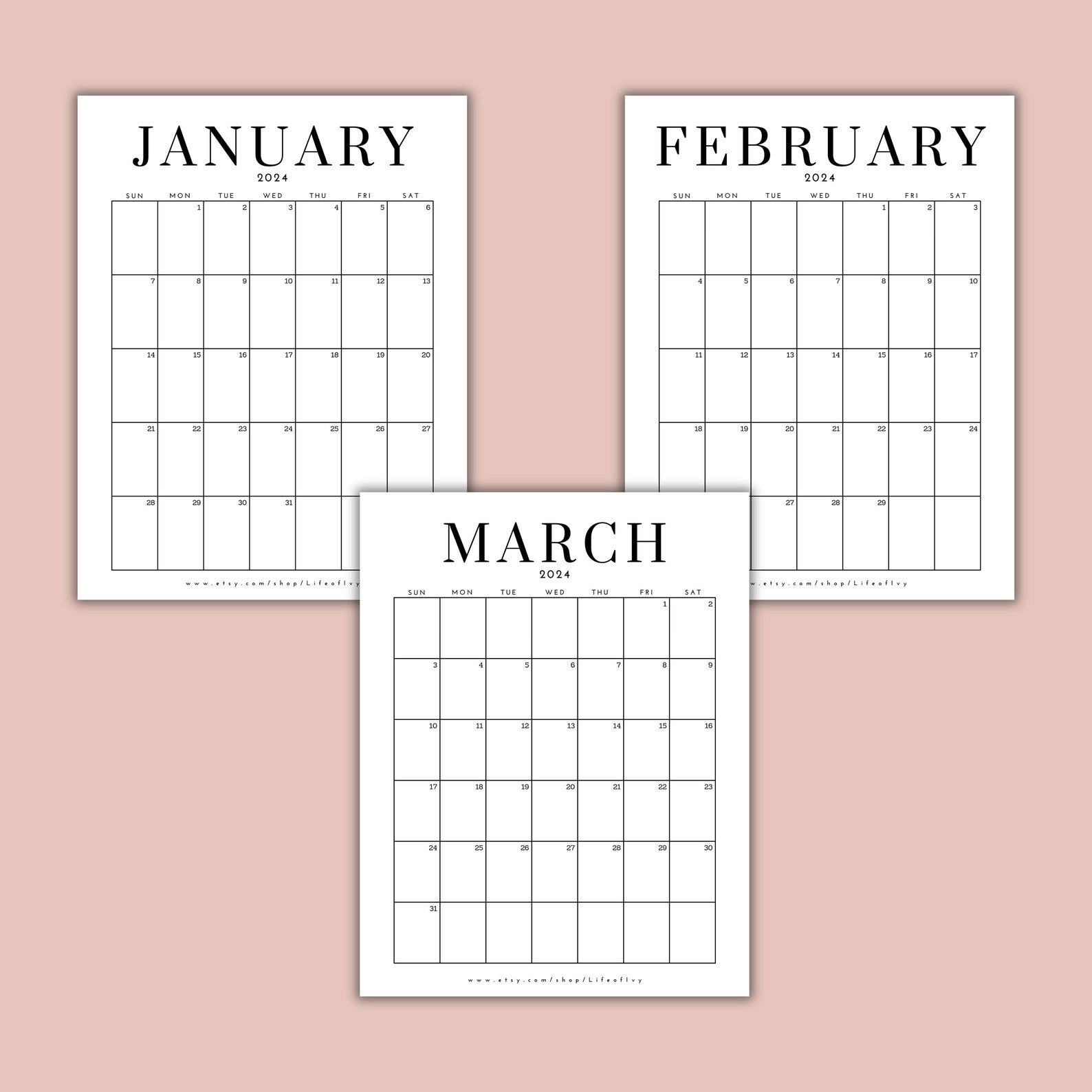 Minimalist Calendar 2024 Printable for Decluttering Calendar Etsy