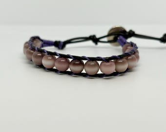 Handmade Mauve Pink Beaded Wrap Bracelet, Boho Minimalist Jewelry