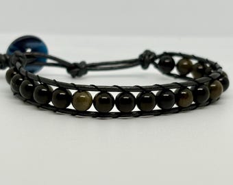 Handmade Black Onyx Double Wrap Leather Bracelet, Boho Gemstone Jewelry