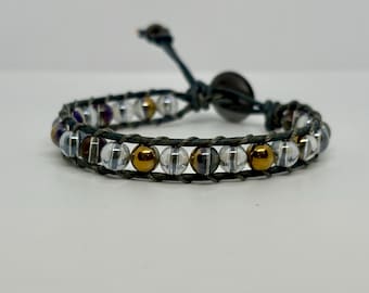 Handmade Crystal Beaded Wrap Bracelet, Gold Accent Boho Jewelry