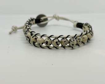 Dalmatian Jasper Gemstone Wrap Bracelet, Boho Natural Stone Jewelry