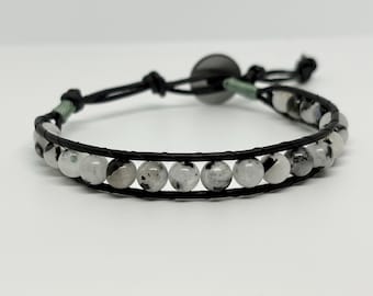 Handmade Moonstone Leather Wrap Bracelet | Genuine Gemstone Boho Jewelry