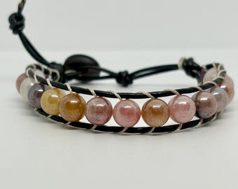 Handmade Sunstone Beaded Bracelet, Natural Gemstone Boho Jewelry