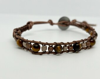 Handmade Tiger Eye Wrap Bracelet, Natural Gemstone Boho Jewelry