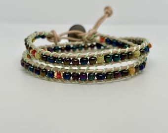 Multi Strand Seed Bead Wrap Bracelet, Layered Boho Jewelry