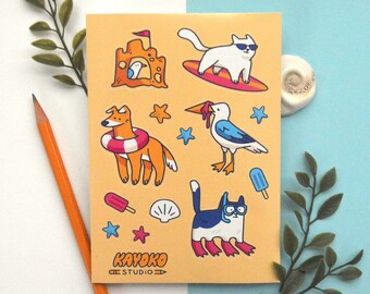 Beach Day Pets and Animals VINYL Sticker Sheet