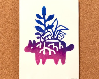 Plant Creature Block Print