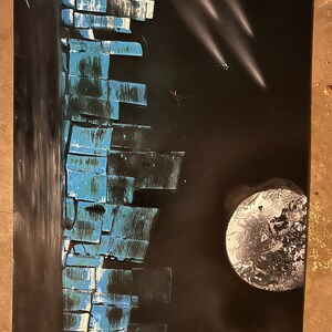 Blue City with Moon - Made to order