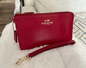 COACH Smooth Red Leather Wristlet with Detachable Wrist Strap.  Double Corner Zipper Wallet.