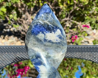 Handmade Sodalite Flame: Polished Crystal Desk Ornament