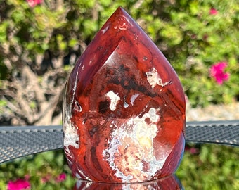Red Chalcedony Flame: Polished Quartz Crystal Home Decor