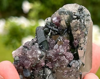 Green Tourmaline on Quartz