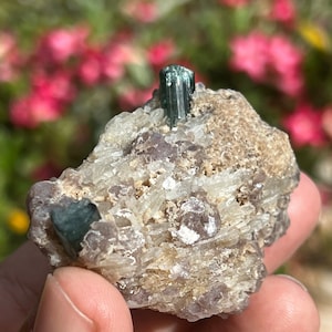 Tourmaline on Matrix Terminated Green Tourmaline