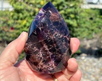 Polished Amethyst Flame Quartz: Home Decor Crystal (16.6 oz)
