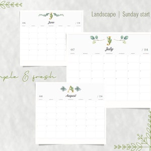 2024 Calendar Printable & Editable Sunday Start Eucalyptus Simple ...