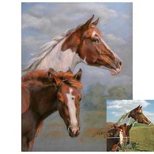 Original hand-painted pastel horse portrait, pet portrait, cat portrait, animal portrait, animal portrait from photo