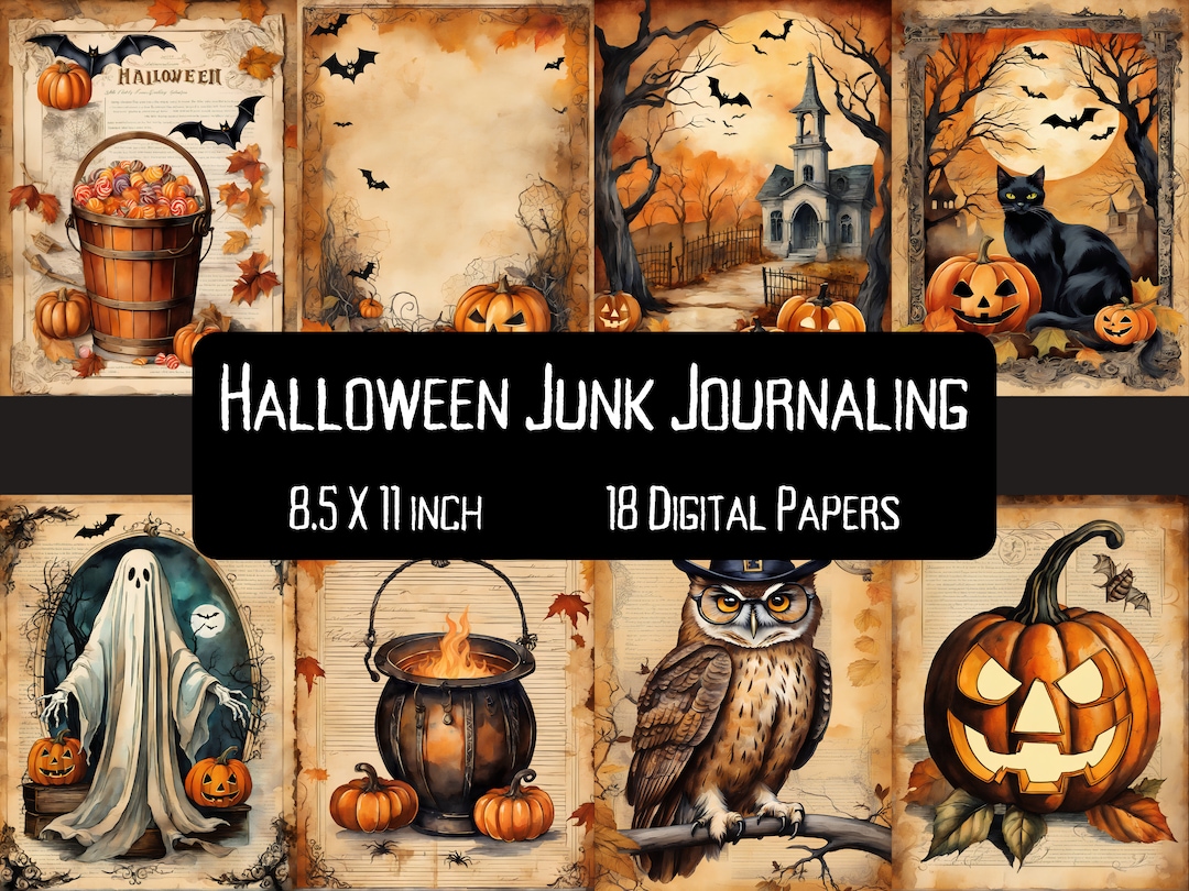 Halloween Junk Journal Pages Digital Scrapbook Paper Kit - Etsy