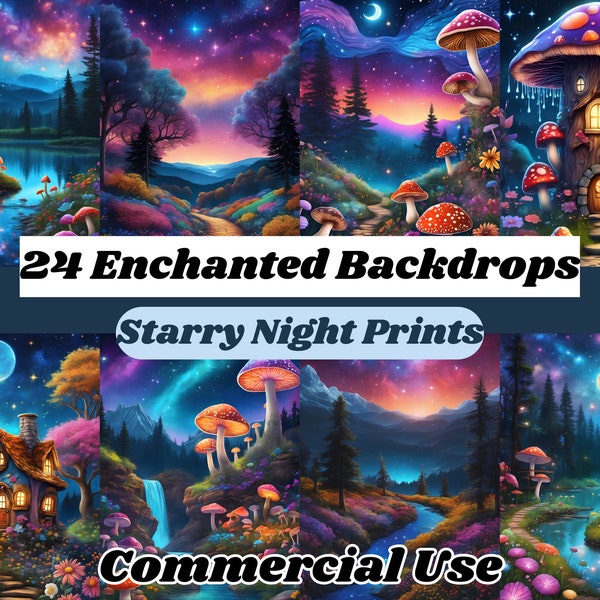 24 Enchanted Fairytale Forest Backdrops, Fantasy Landscape Printables, Junk Journal Overlays, Scrapbooking, Commercial Use, Instant Download