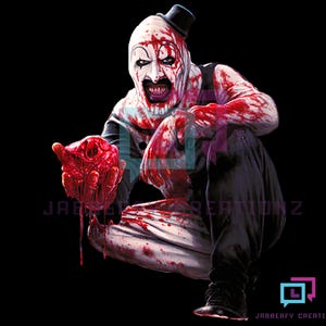 Terrifier Art the Clown with Bloody Heart PNG File for Instant Download Horror Fan
