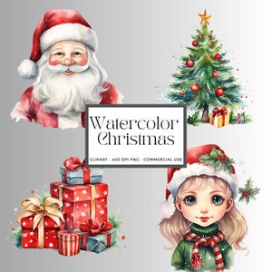 Watercolor Christmas Clipart - 20 Picture Bundle, Cute, Holiday, Winter, 400 DPI, PNG Format, Instant Download, Commercial Use