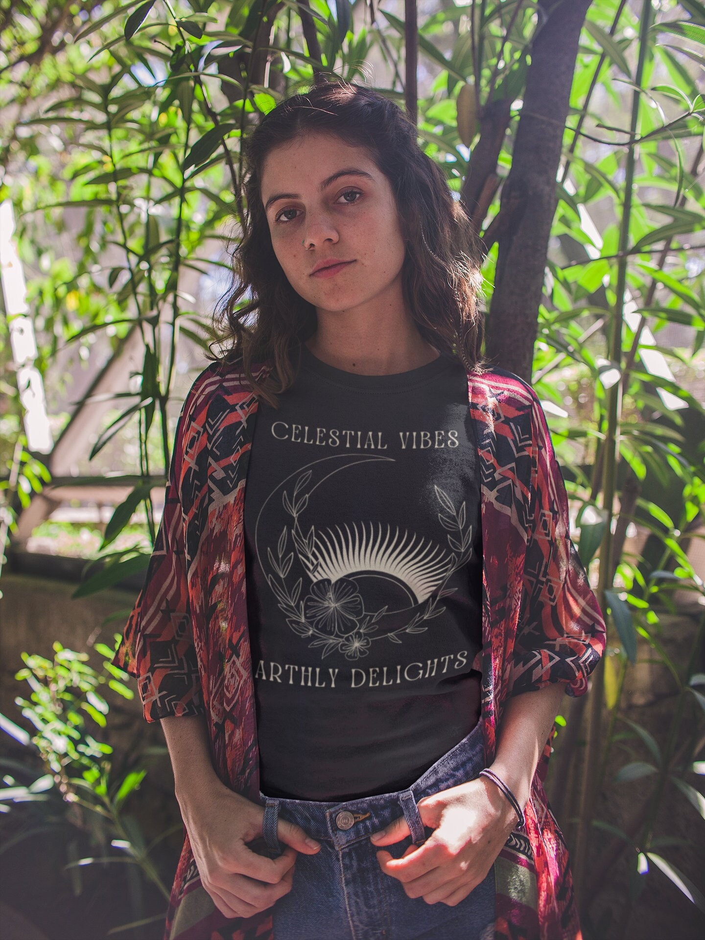 Celestial Vibes Earthly Delights | Space T-shirt | Sun | Moon