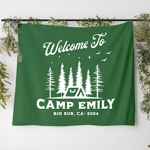 camp Bachelorette Decor Ideas Custom Location Banner Glamping Cabin Bachelorette party Camping Weekend