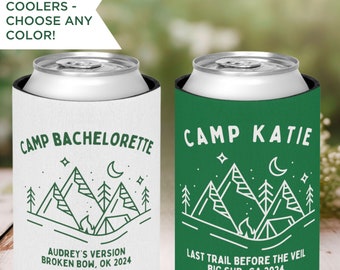 Personalized Camp Bachelorette Can Coolers: Glamping Girls Trip Favors
