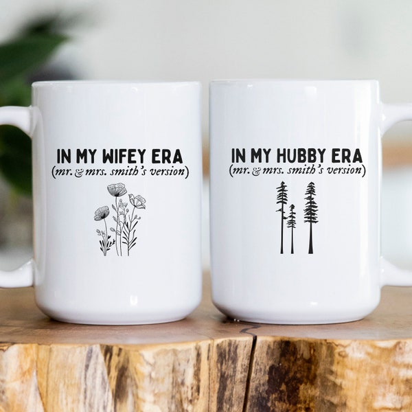 Personalized Mr & Mrs Coffee Mugs, Custom WIfey Hubby Era Wedding Gift, Personalized Wedding Mugs, Engagement Gift, Matching Bride Groom Mug