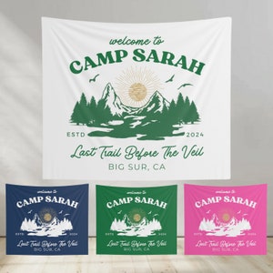 Custom Camp Bachelorette Banner Personalized Camp Bachelorette Party Tapestry Camping Bachelorette Flag Camp Bachelorette Decor Bridal Party