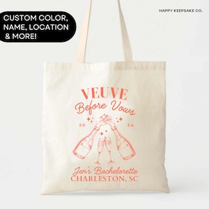 Last Rendez Veuve Before Vows Theme, Bacheloretete Veuve Canvas Bag, Destination Veuve Party Welcome Tote, Champagne Bach Bubbly Party