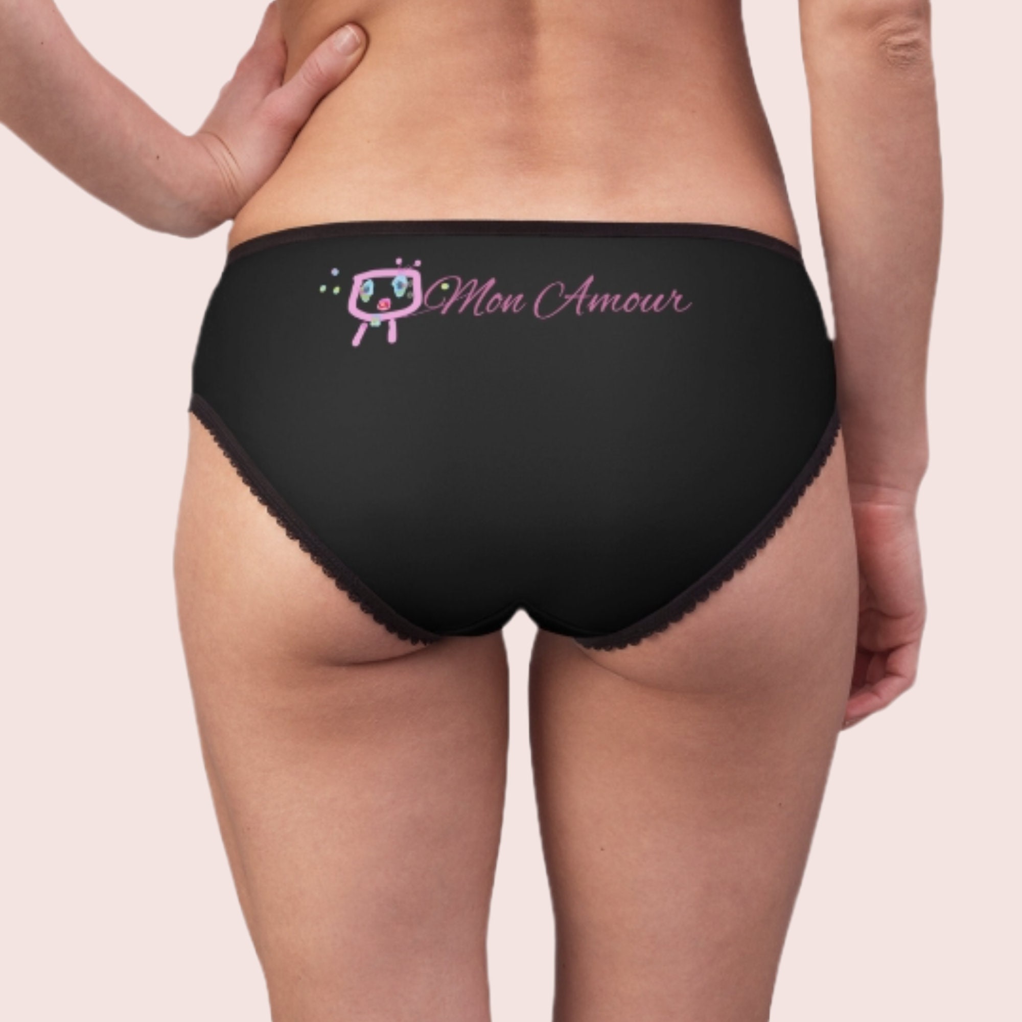 Women's Black Underwear with custom Brand detail in pink, Personalized  Women's panty - Customizable and Stylish Underwear, Women's panty