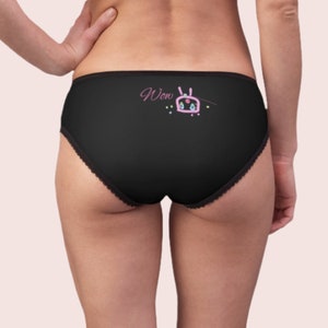 Women&#39;s Black Underwear with custom Brand detail in pink, Personalized Women&#39;s panty  - Customizable and Stylish Underwear, Women&#39;s panty