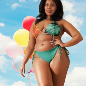 Bikini string recyclé : maillot de bain lycra imprimé vert et orange