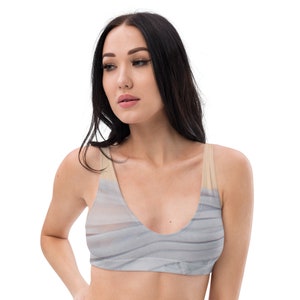 Recycled padded bikini top - light grey bikini top, Trendy women grey bikini top